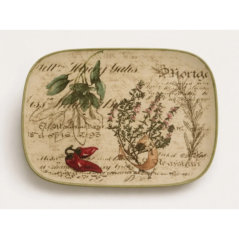 Vintage Ceramisia Italy Botanical Herb Plates Set of 2 Rectangular 10.5 in